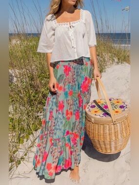 NEW Natural Life Hanna Convertible Maxi Skirt - Neon Tropical Floral XL NWOT!